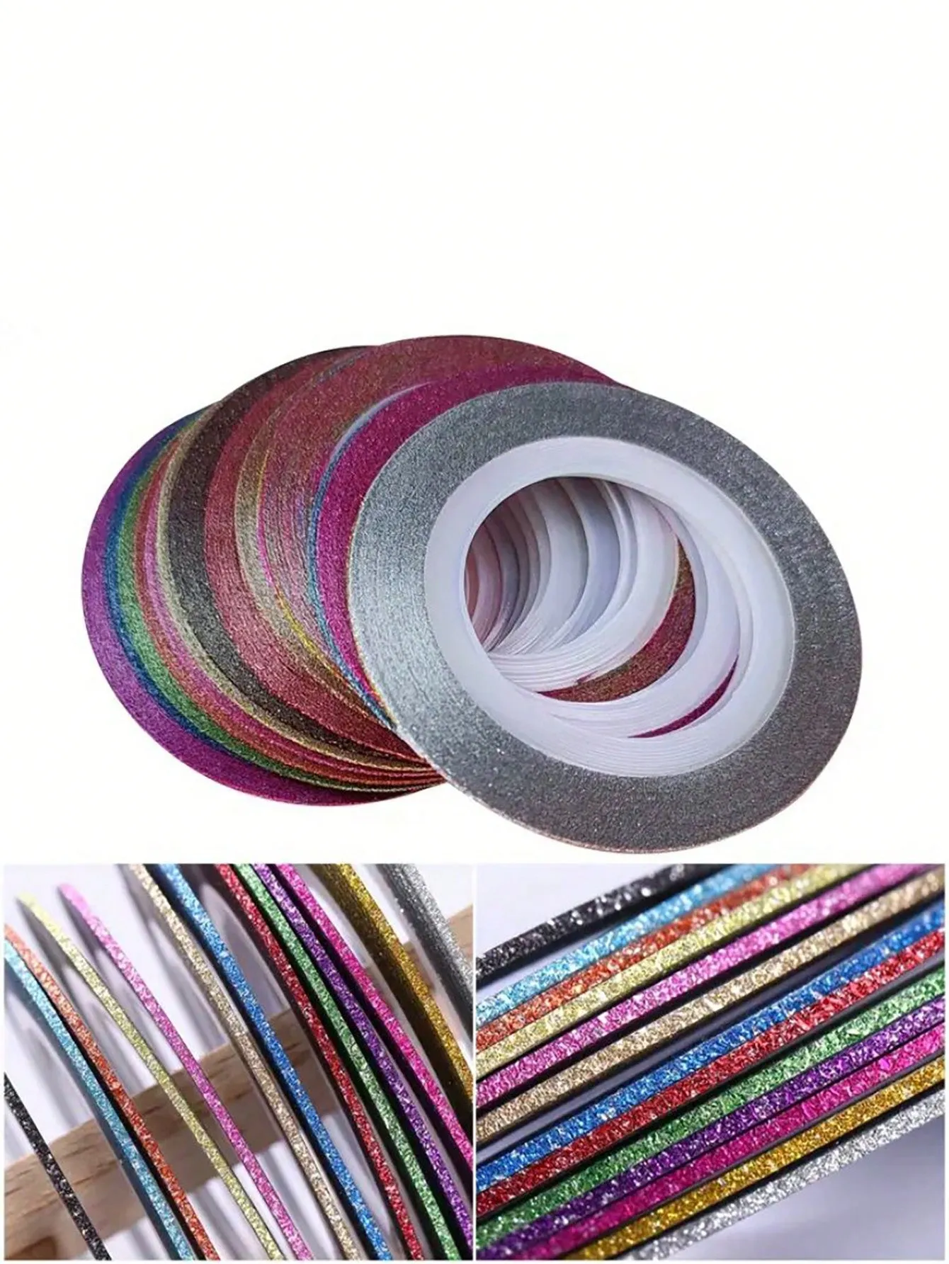 10pcs Random Color 10-Color Nail Sanding Gold And Silver Line With Back Glue, Onion Gold Glitter Sanding Nail Sticker, 1mm Nail Stickers DIY