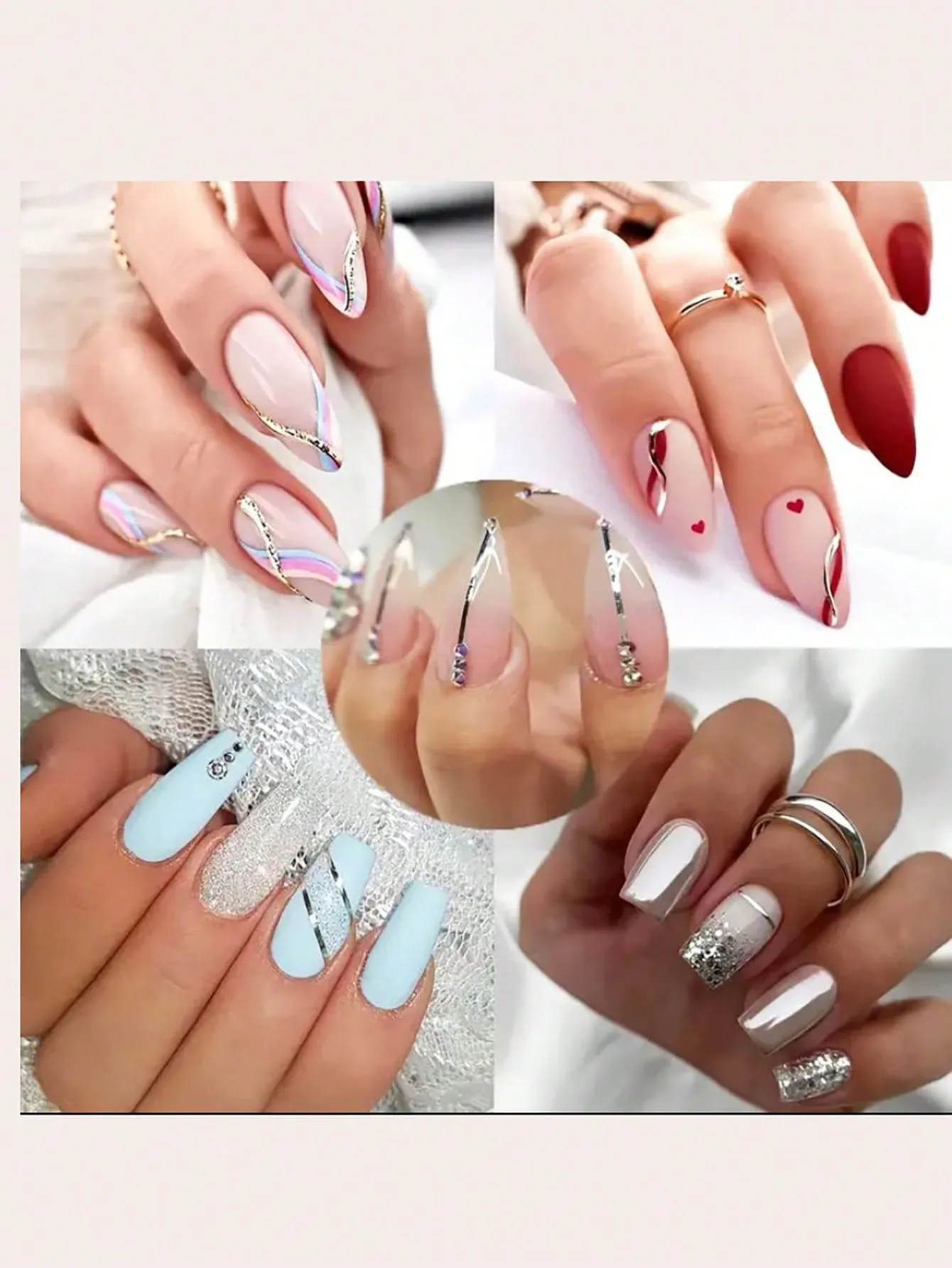 10pcs Random Color 10-Color Nail Sanding Gold And Silver Line With Back Glue, Onion Gold Glitter Sanding Nail Sticker, 1mm Nail Stickers DIY