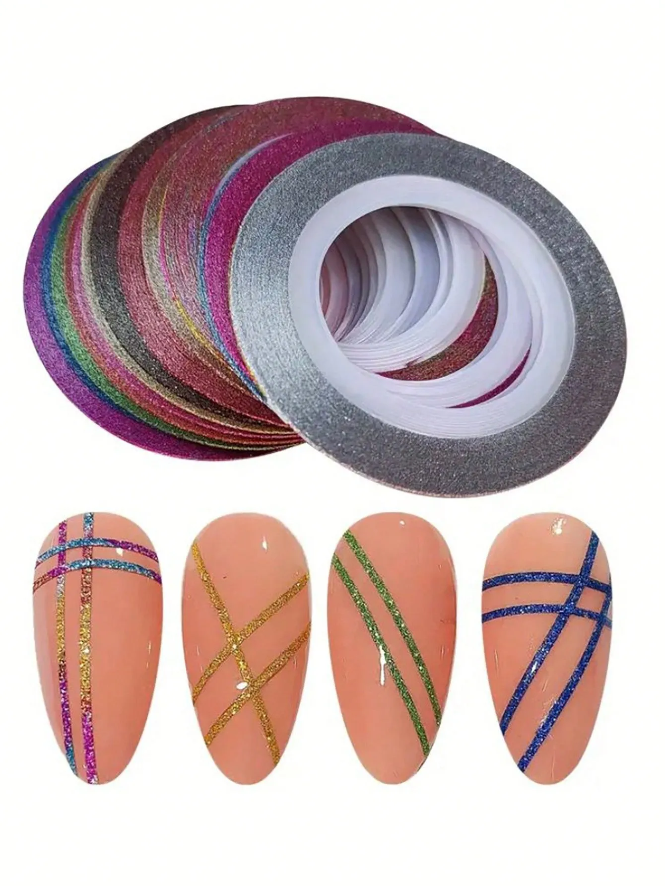 10pcs Random Color 10-Color Nail Sanding Gold And Silver Line With Back Glue, Onion Gold Glitter Sanding Nail Sticker, 1mm Nail Stickers DIY