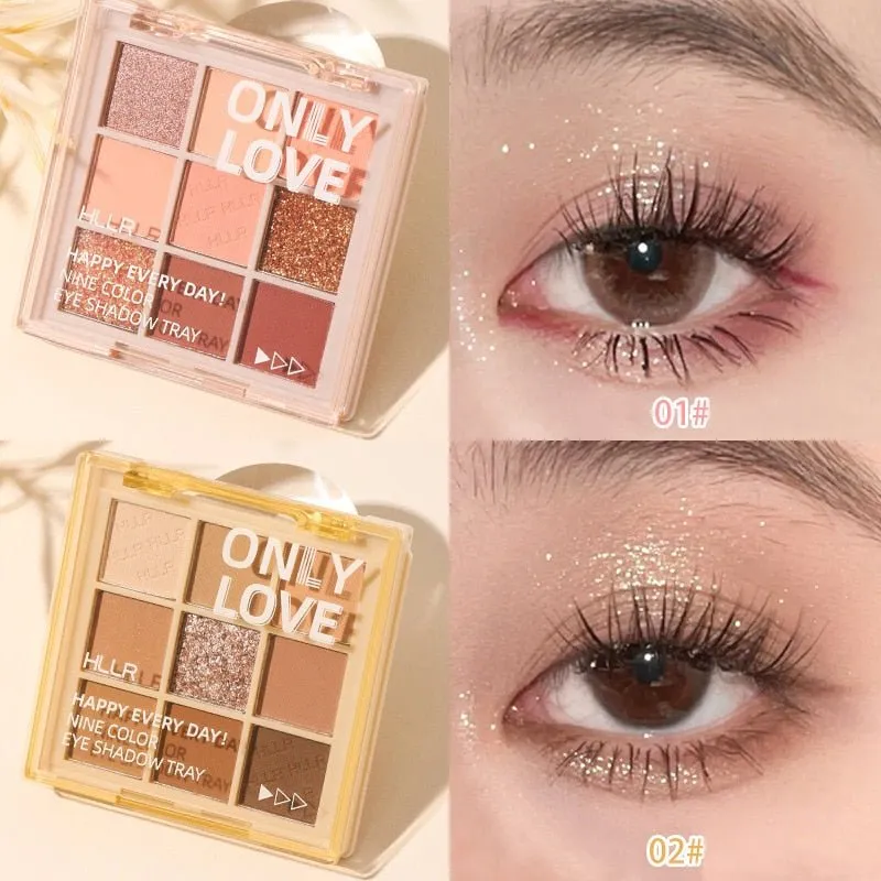 9 Colors Glitter Matte Eyeshadow Palette Earth Tones Lasting Waterproof Acrylic Shimmer Powder Pigment Makeup Eye Cosmetics