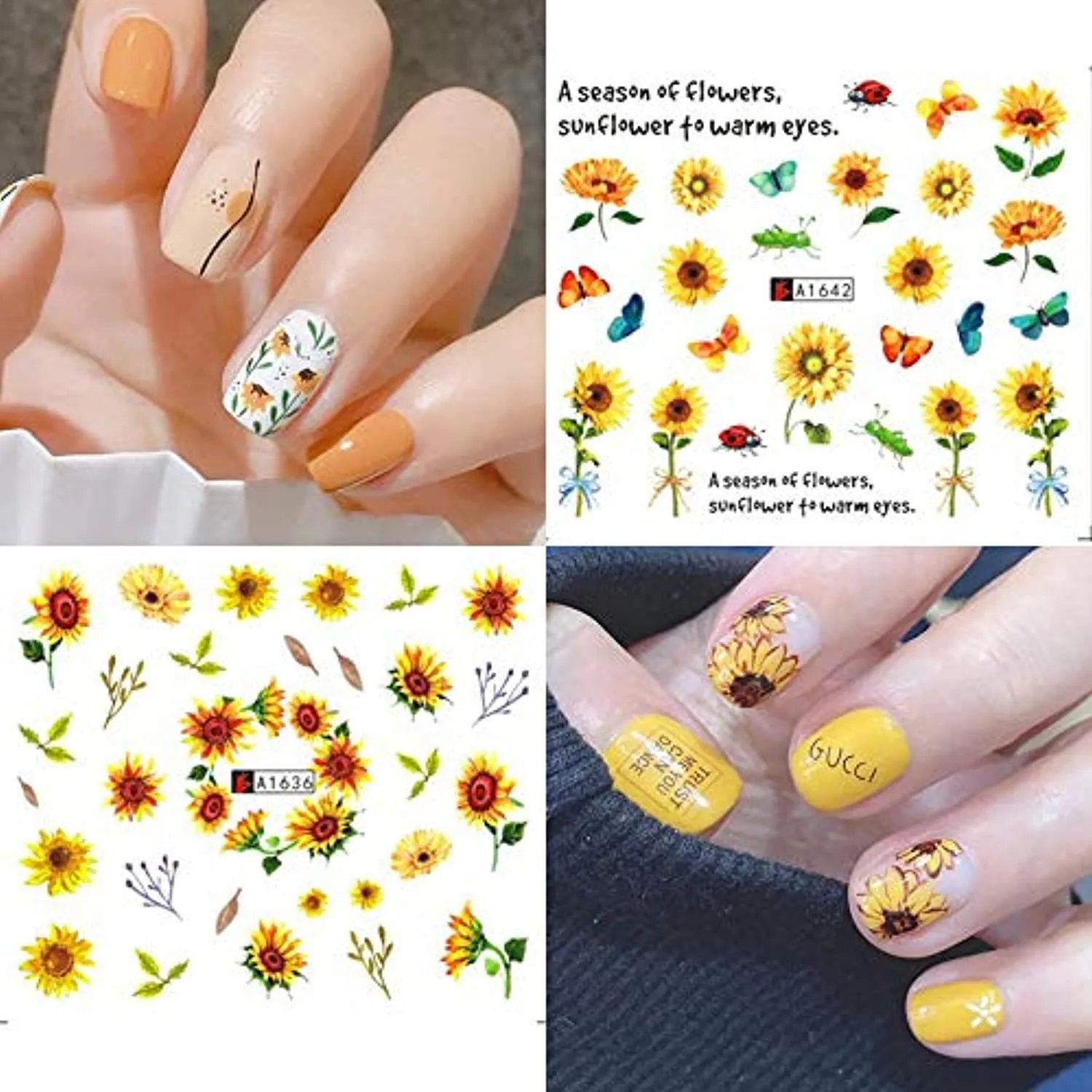 Sunflower Nail Art Stickers Summer Spring Nail Decals 12Sheets Water Transfer Nail Stickers for Women Small Daisy Sunflower Design Nail Art Supplies for Women Acrylic Nail Art DIY Decorations