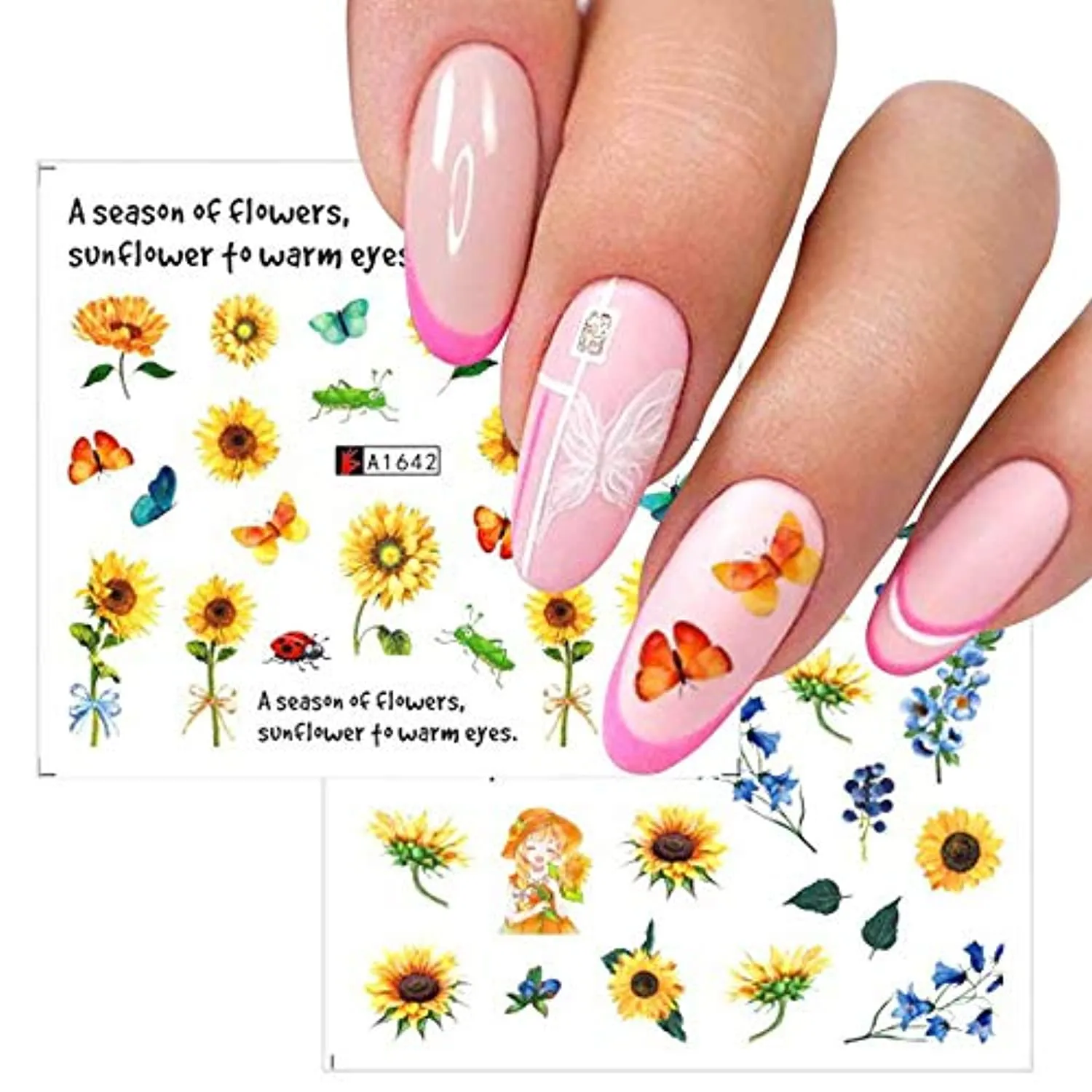 Sunflower Nail Art Stickers Summer Spring Nail Decals 12Sheets Water Transfer Nail Stickers for Women Small Daisy Sunflower Design Nail Art Supplies for Women Acrylic Nail Art DIY Decorations