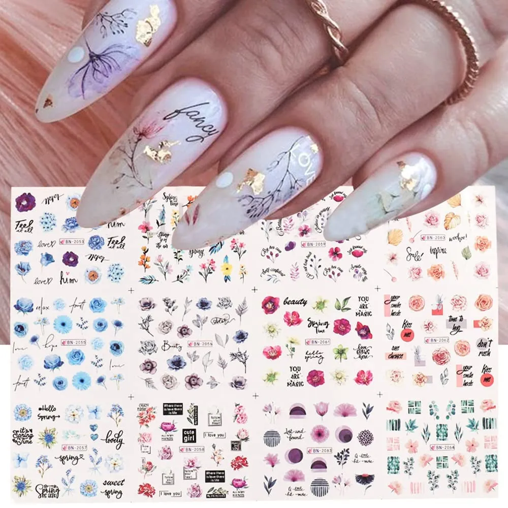 Sunflower Nail Art Stickers Summer Spring Nail Decals 12Sheets Water Transfer Nail Stickers for Women Small Daisy Sunflower Design Nail Art Supplies for Women Acrylic Nail Art DIY Decorations