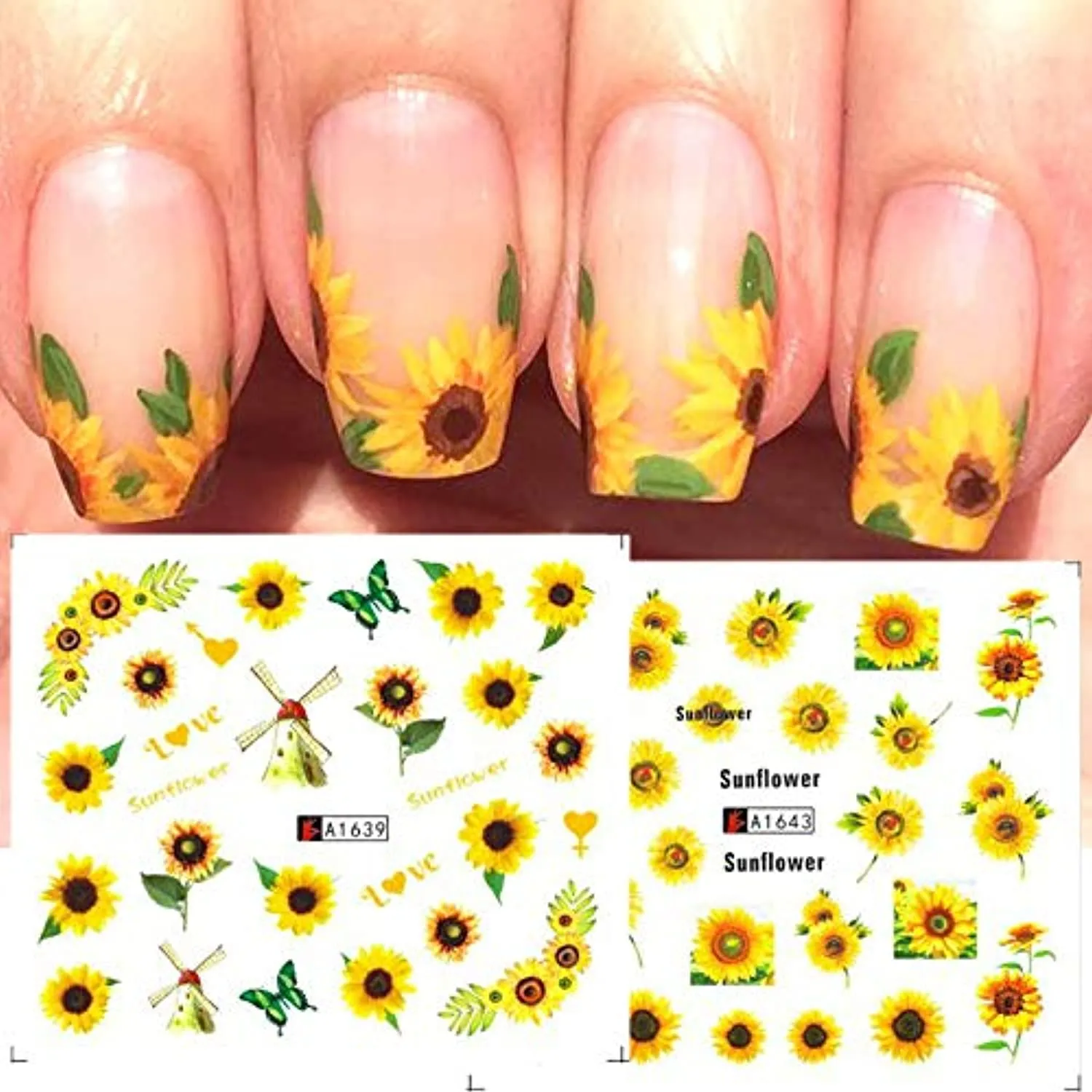 Sunflower Nail Art Stickers Summer Spring Nail Decals 12Sheets Water Transfer Nail Stickers for Women Small Daisy Sunflower Design Nail Art Supplies for Women Acrylic Nail Art DIY Decorations