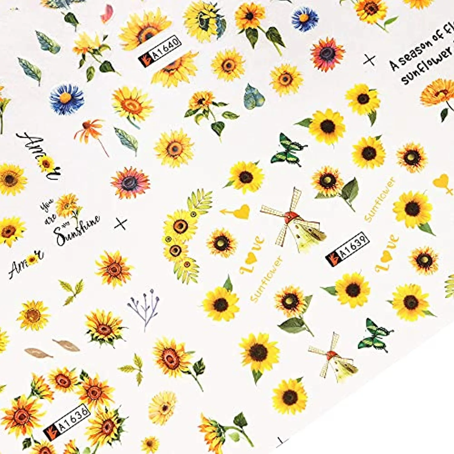 Sunflower Nail Art Stickers Summer Spring Nail Decals 12Sheets Water Transfer Nail Stickers for Women Small Daisy Sunflower Design Nail Art Supplies for Women Acrylic Nail Art DIY Decorations