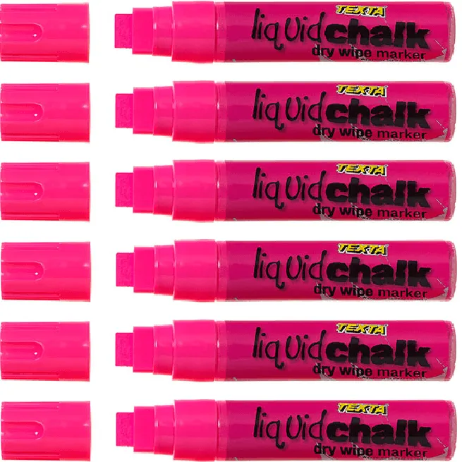 Texta Liquid Chalk Marker Jumbo Dry Wipe 15mm Thick Pink Pack 6