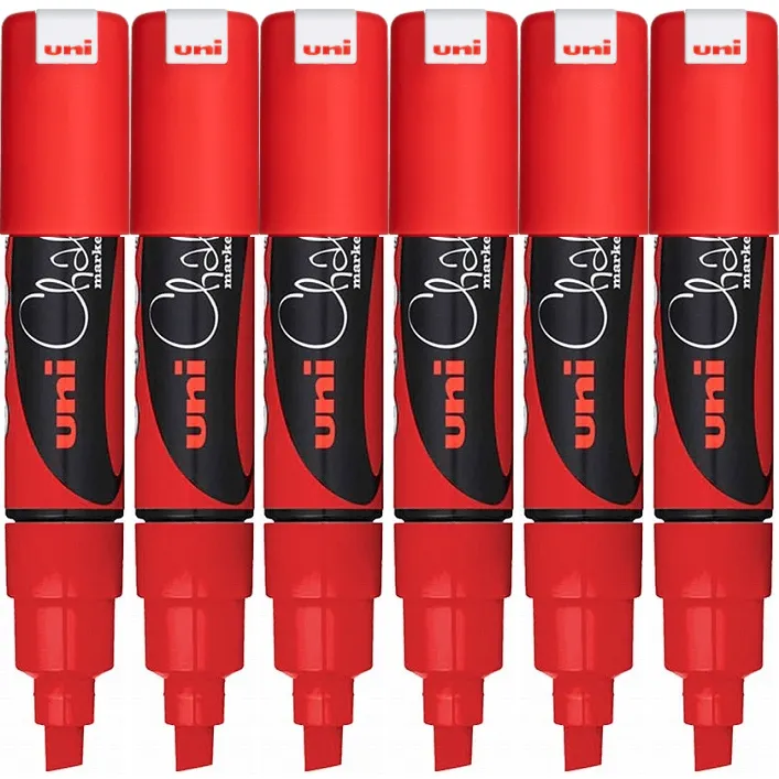 Uni-Ball Chalk Marker Chisel Tip 8mm Thick Red 6 Pack PWE8K